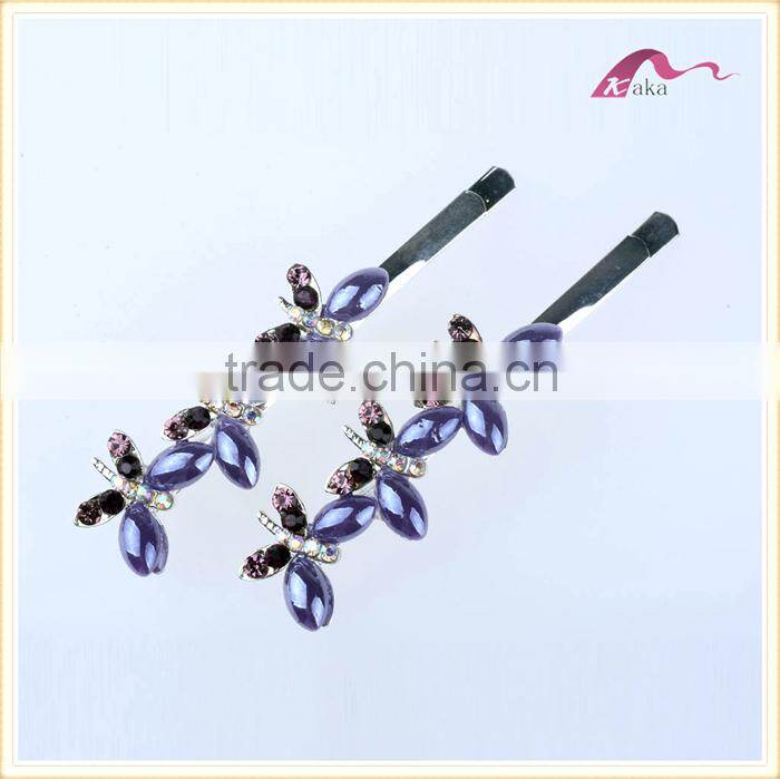 Wholesale Price New Arrival Multi Colors Elegant Hair Grips Metal Crystal Decorated Butterfly Ceramic Beads Hair Clips For Gifts