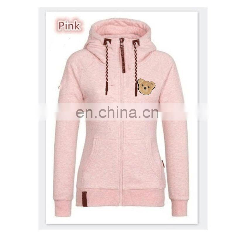 Wholesale custom brand ladies plus size casual top crop hooded slim cardigan jacket DIY guillotine bear