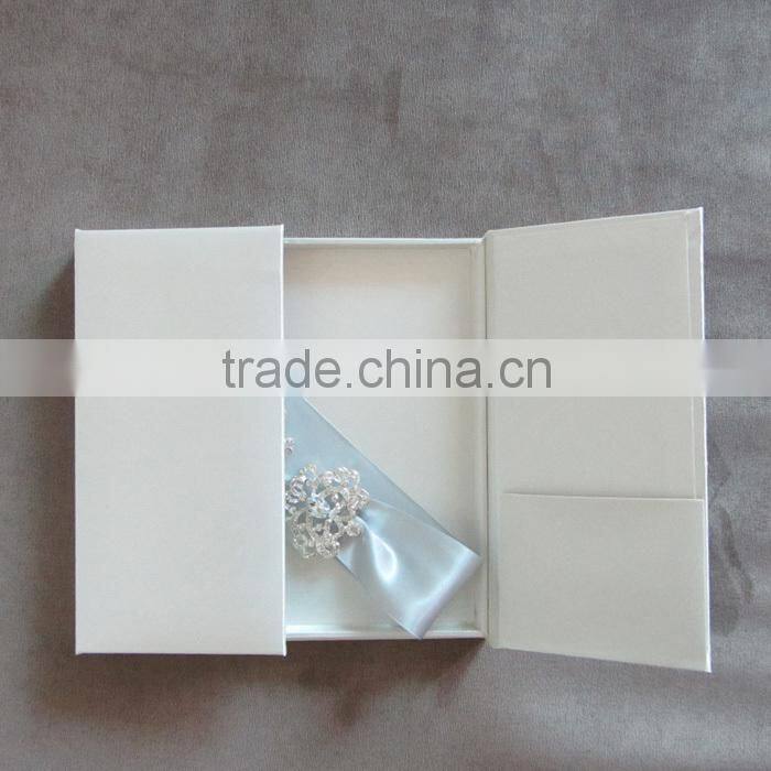 Dark Red Wooden Wholesale Wedding Invitation Box Silk with Ribbon Buckle