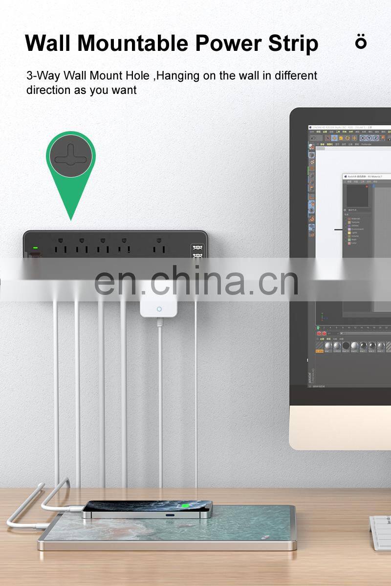 Safety Germany Multiple 4 Outlet Power Strip Socket 4 Outlet with Dual USB Ports and Retractable Cord