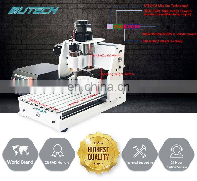 UTECH 800W Spindle motor 3040 cnc engraving machine for plastic