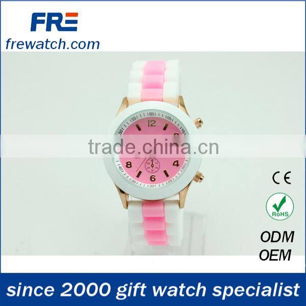 2015 popular contrast color silicone watch for young