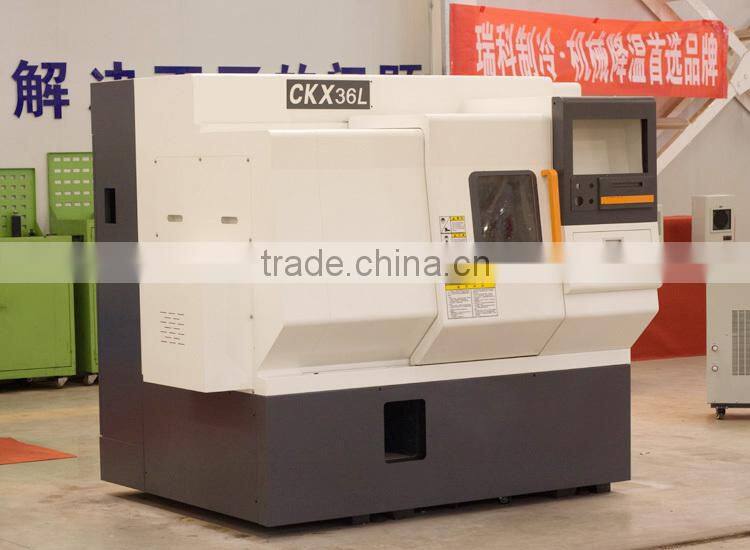slant bed cnc turning lathe CKX36L 5"hydraulic chuck 4 station gang tool turret linear guideway spindle bore 46mm lathe machine