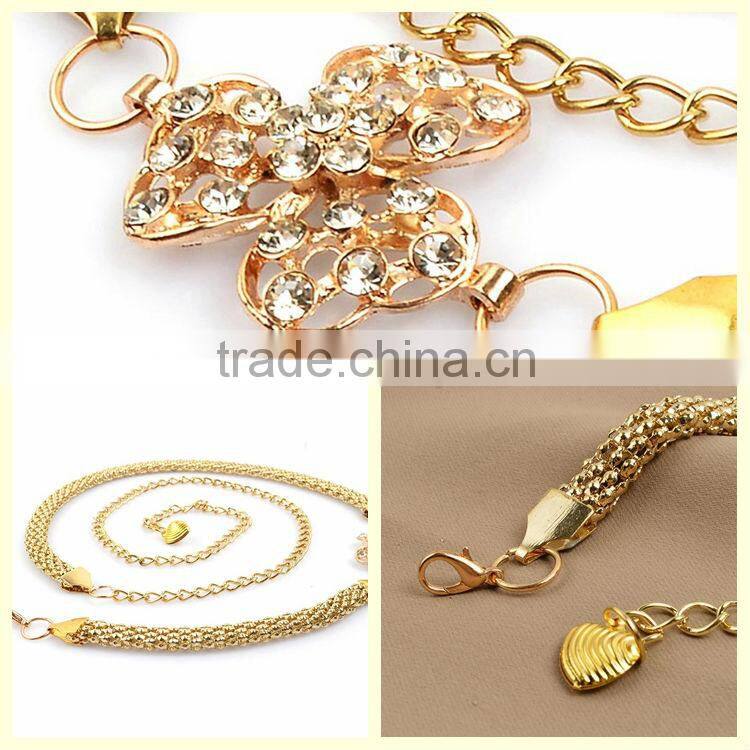 China wholesale women's rhinestone fashion gold waist chain belt
