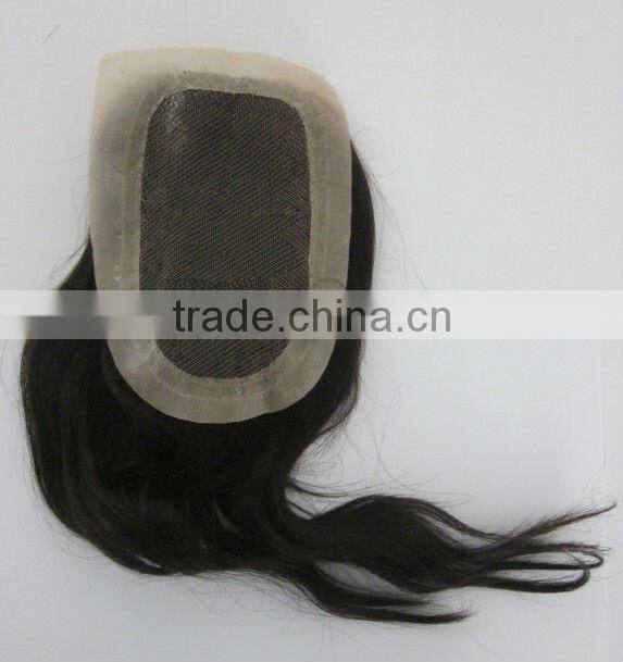 100% human hair silk PU base top lace front closure hair pieces