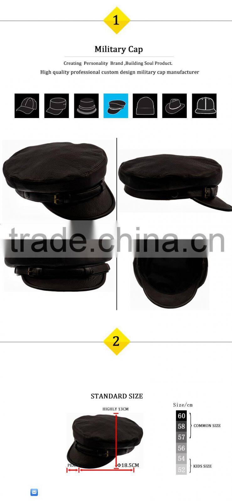 Promotional vogue custom fashion names military caps