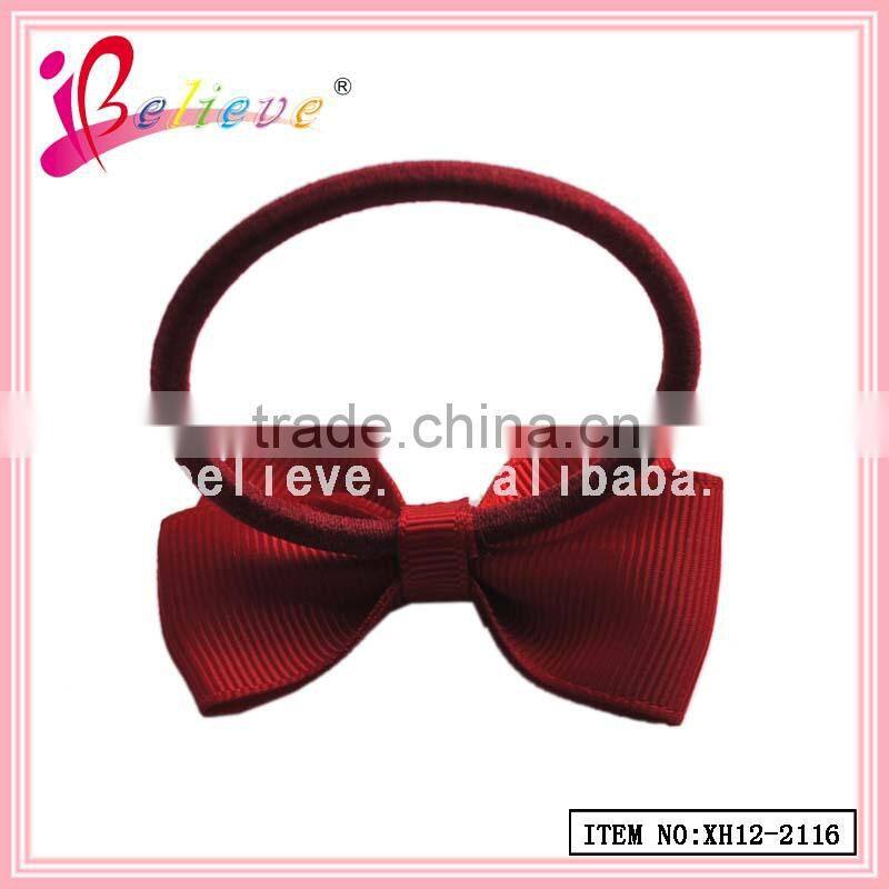 Wholesale handmade girls grosgrain ribbon bow elastic hair band