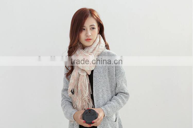 Latest Design Fringed Tassel Houndstooth Jacquard Fashion Woman Cashmere Scarf