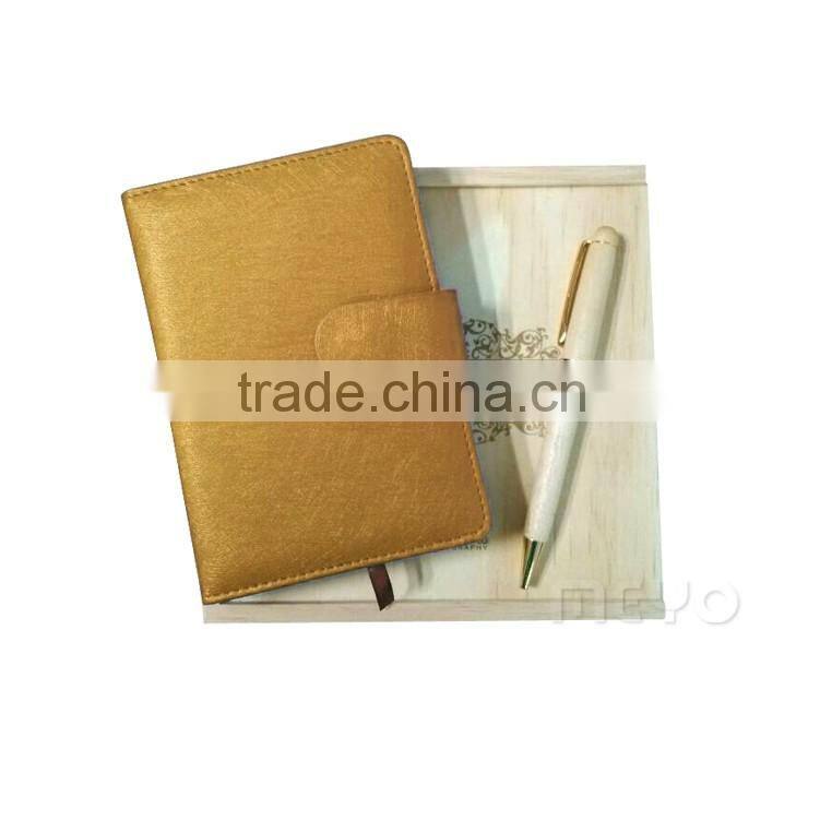 Official ping wood ball point pen and PU notebook wedding set