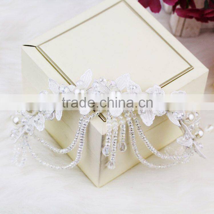 Women Wedding Party Hair Accessory Gold Headband Side Wave Metal Chain Headpiece Fashion Faux Pearl Beads Hair Jewelry Festival