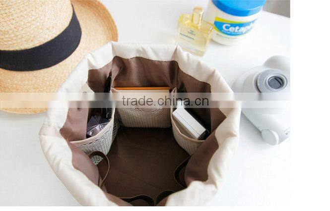 Cylindrical bundle mouth portable nylon cosmetic bag