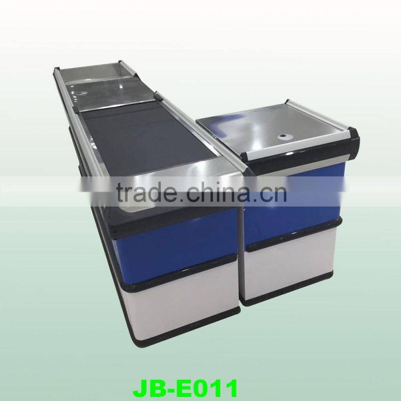 Electronic Supermarket Checkout Counter with Conveyor Belt, supermarket cashier desk