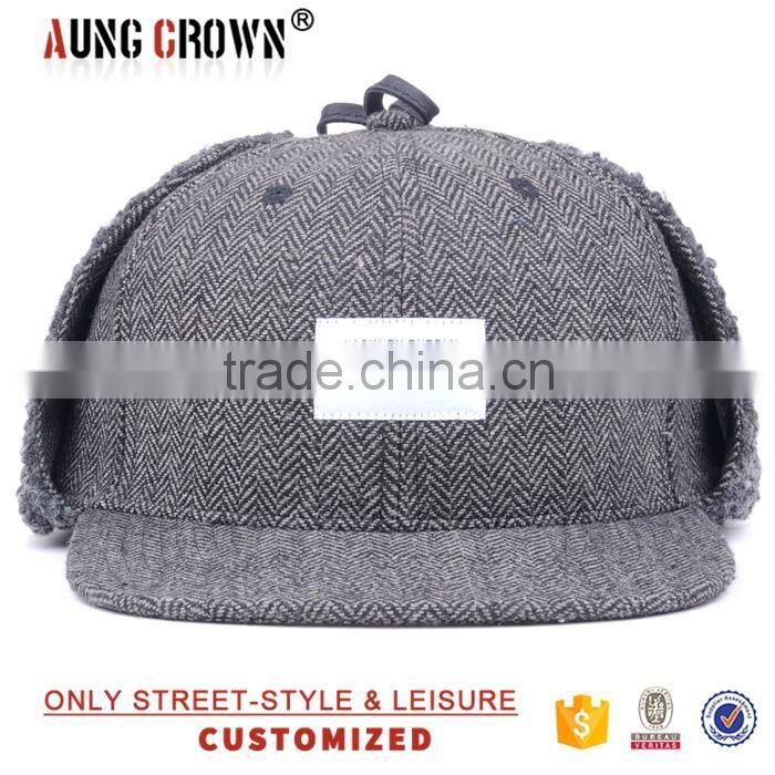 Custom Wool Hat With Ear Flaps/Ear Flaps Flat Brim Cap