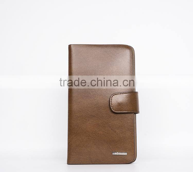 Brown Smooth Leather Men's Carrying Wallet Case Clutch Cell Phone Zippered Pouch