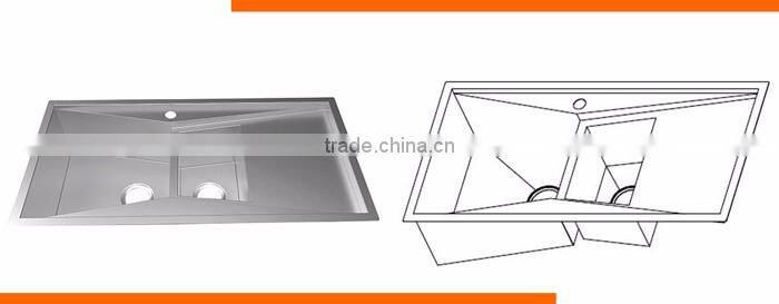 SUS 304 Rectangular Double Bowl with Drainboard Overmount Kitchen Sink