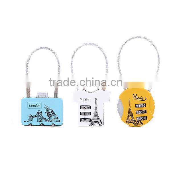 small 3-digital code retractable cable lock luggage