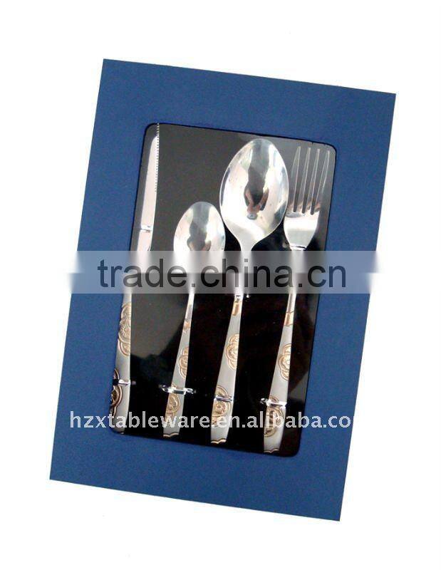 Stainless steel flatware set with crown pattern
