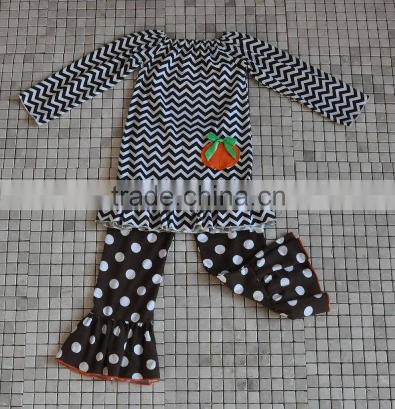 2016 New Arrival Winter Fall Baby Clothing Pumpkin Tops Ruffle Pants Halloween Outfits