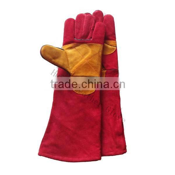 Withstand heat cow leather glove with full cotton lining