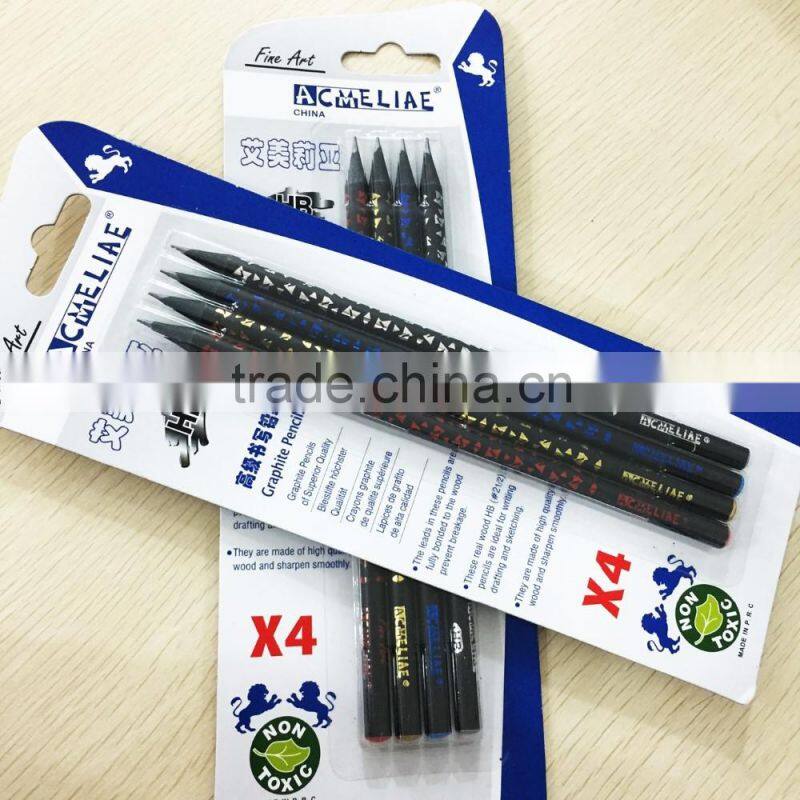 7" standard size round shape black wood heat rolling HB pencil in blister card