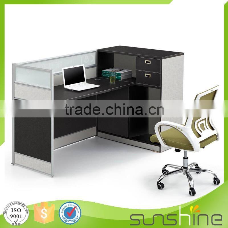 HT-PW03 Iron Gray Color 30MM Thickness Aluminium Partition Computer Desks With Locking Drawers And Bookshelf