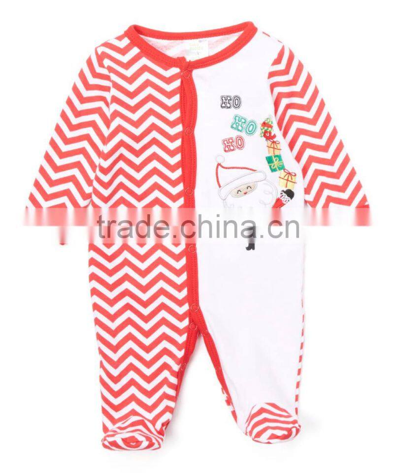 2016 Red White Zigzag Santa Footie Cotton Baby Romper Casual Children Clothes G-NPRR90628-21