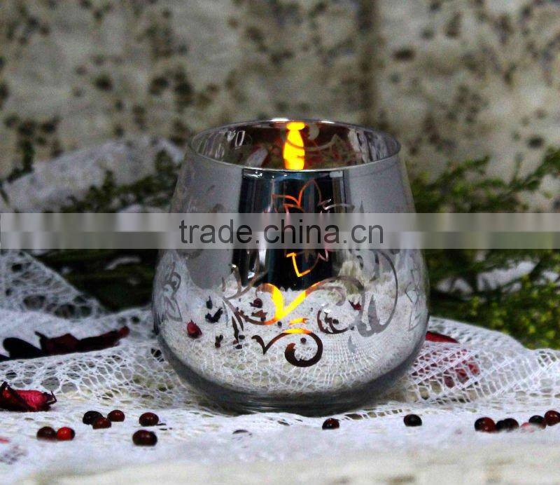 Shining silver plated glass candle stand christmas handicrafts