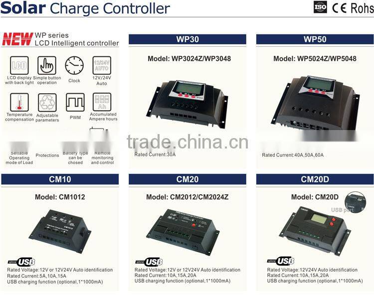30A 12V/24V PWM Solar Charge Controller with LCD Display for 1000W Home System and Streetlight Use