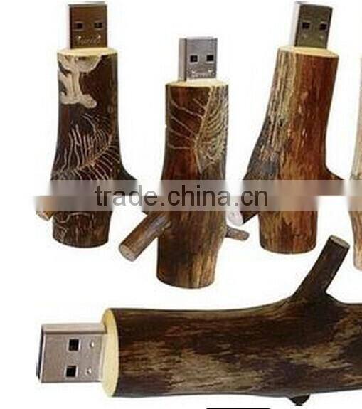 eco-friendly branch shape wood usb flash drive engraving custom logo