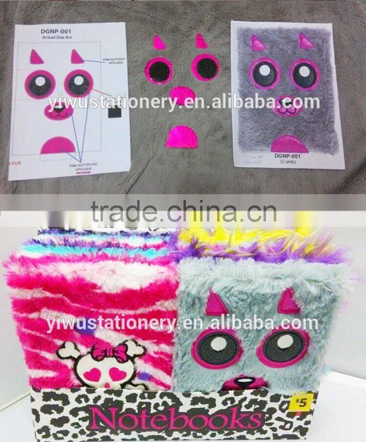 Blue Plush Cover Peace Embroidered Notebook with Elastic Bands Enclosure