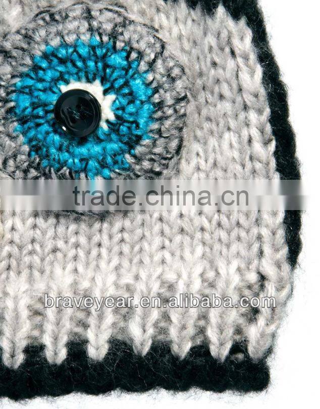 women knitted owl hat with embroidery