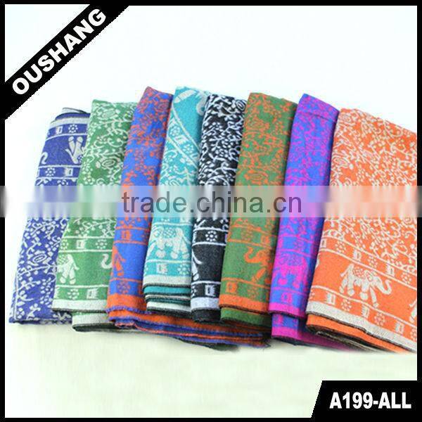A199-E Green Orange Elephant Rayon Scarves Shawls