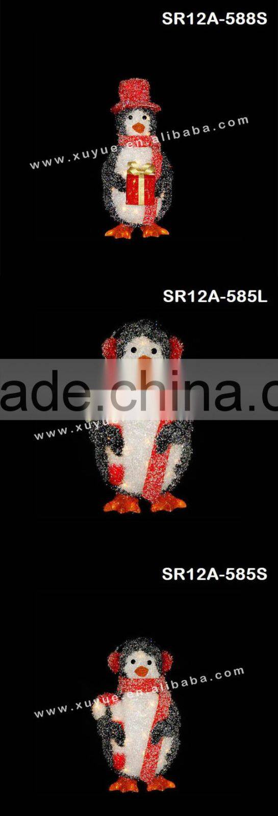 3D tinsel LED crystal christmas penguins with cane light Decoration (Outdoor MOQ: 200PCS, GS/CE/UL)