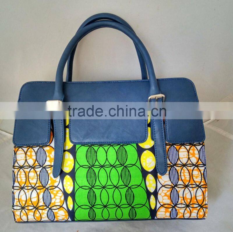 2016 Famous new style side bags for girls ankara african prints and fabric bag real leather handbag for office lady