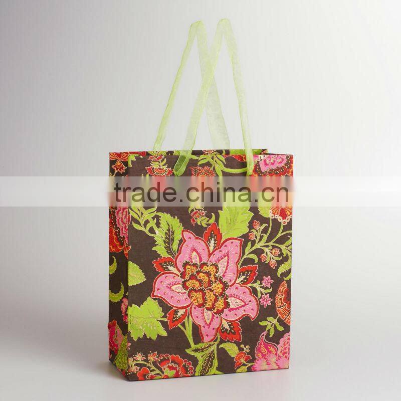 2014 high quality printed Drawstring Paper Bag with webbing handles