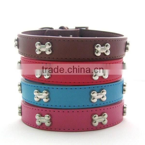 Western bone Stud Fashion Genuine Leather Pet Collars For Dog Cat