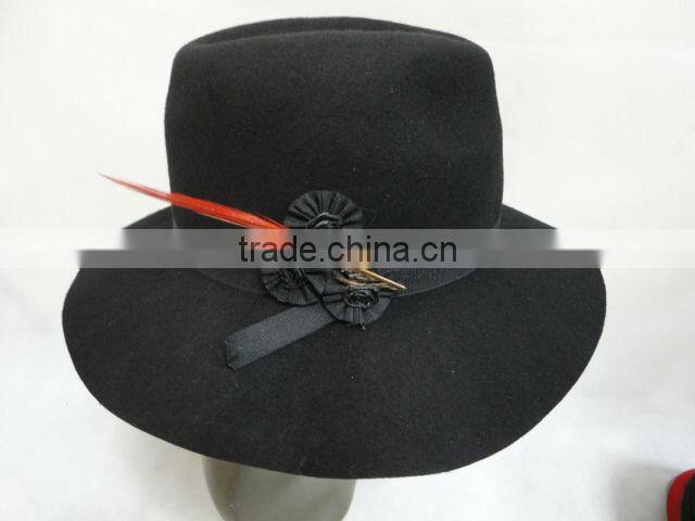 fashion 100% wool ladies' fedora feather hat