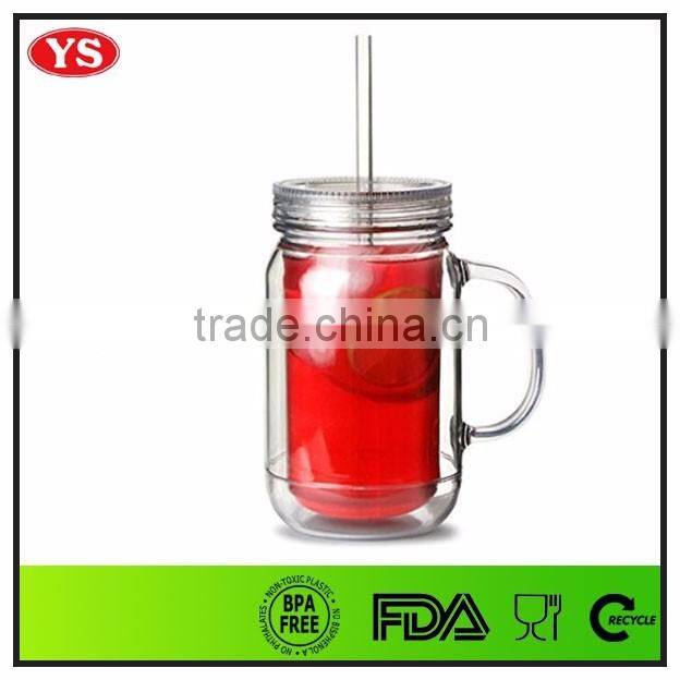 20oz bpa free insulated plastic mason jars mug with straw and lid