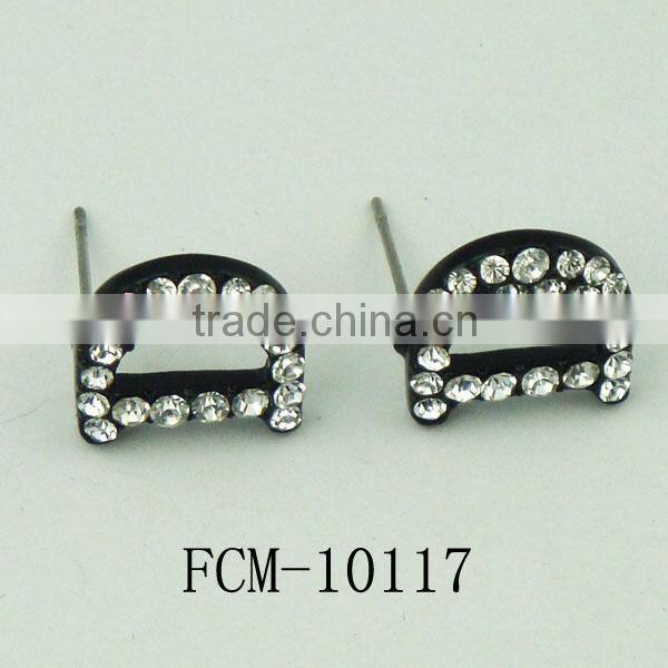 Yiwu wholesale beautiful alloy rhinestone fashion letter D stud earring(FCM-10118)