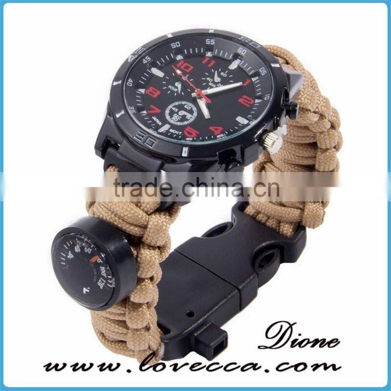 Hot Survival Bracelet Paracord Outdoor Watch With Compass Fire Starter Whistle