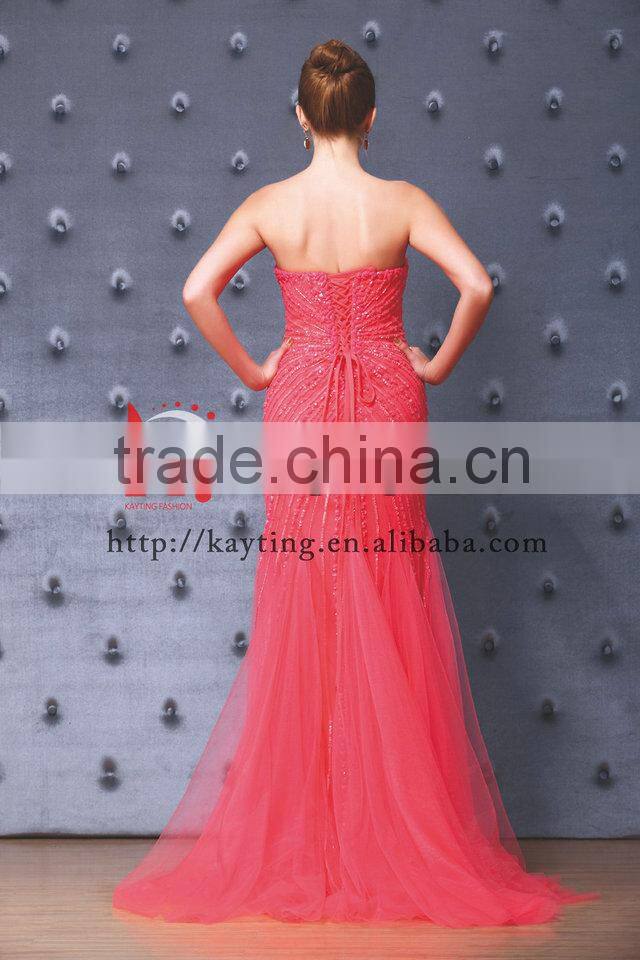 Luxurious Beads Sexy Elegant girl party wear western evening dress 2015
