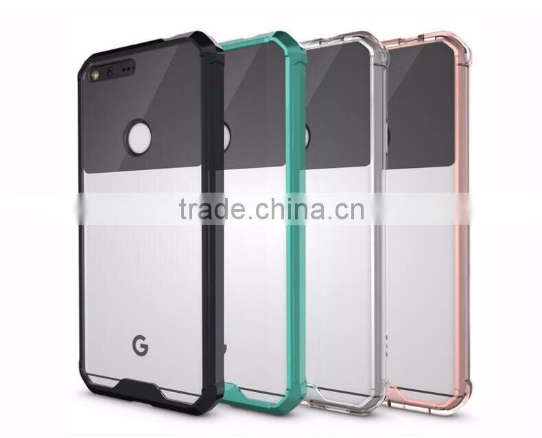 Wholesale Cheap Price Transparent 2 in 1 TPU Bumper + Hard Plastic Hybrid Back Cover Acrylic Clear Case For Google Pixel XL