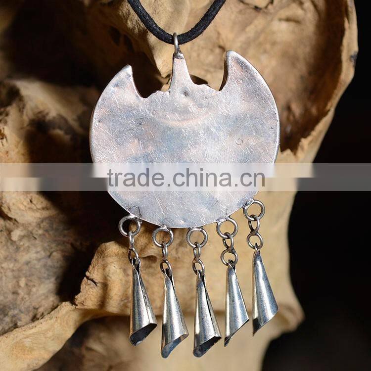 China ethnic pendant necklace miao silver moon shape necklace pendant vintage