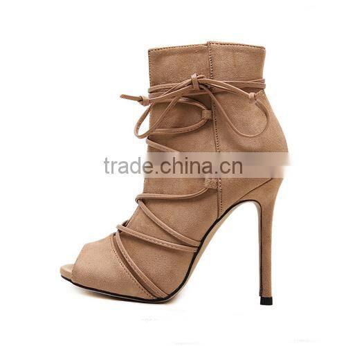 2016 Elegant peep toe fashion half boots high heel lace-up peep toe ankle boots for Carton Fair PE4232