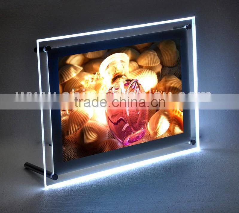 Slim-line illuminated desktop sign holder led picture frame