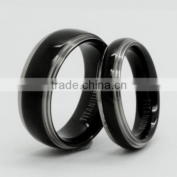 8mm black plated with polished edges couple ring set for wedding