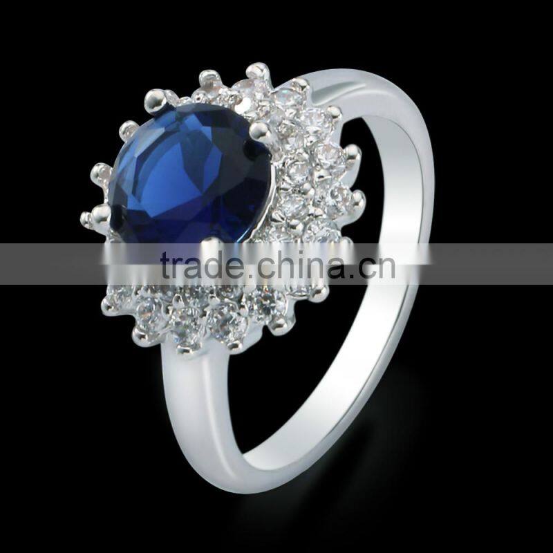 Special Valentine gift round cut sapphire cubic zirconia ring , 18k white gold plated finger ring