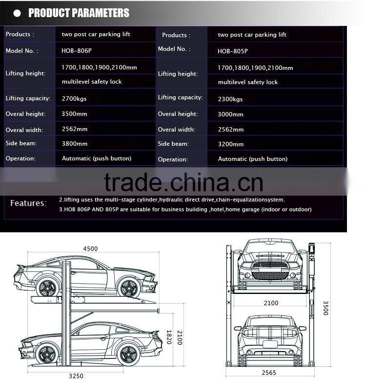 double deck two post parking lift