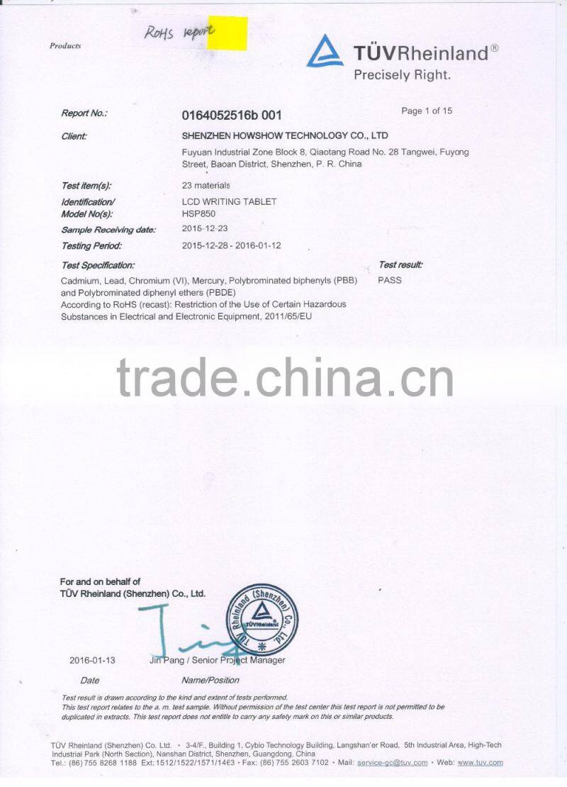 Rohs CE FCC Certification kids painting board non-paper lcd writing tablet