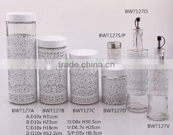 7pcs glass storage jar with new metal coating